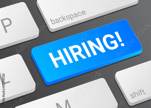 Close up Hiring Button on Laptop or Computer Keyboard for Recruitment Job Search Career Digital Interface Concept 3D Illustration