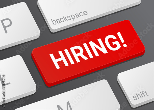 Close up Hiring Button on Laptop or Computer Keyboard for Recruitment Job Search Career Digital Interface Concept 3D Illustration