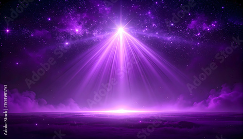 Purple Cosmic Night Sky with Bright Star Beam