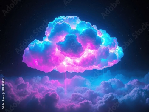 Glowing neon cloud fantasy night sky dreamy art