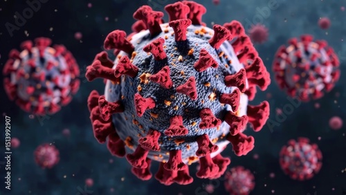 Close-up of coronavirus bacteria model, microvirus on black virus background. Worldwide pandemic and fight against COVID 19 virus. Coronavirus outbreak and coronaviruses influenza concept