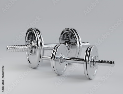 3D rendering, dumbbells on the floor in fitness concept, white background