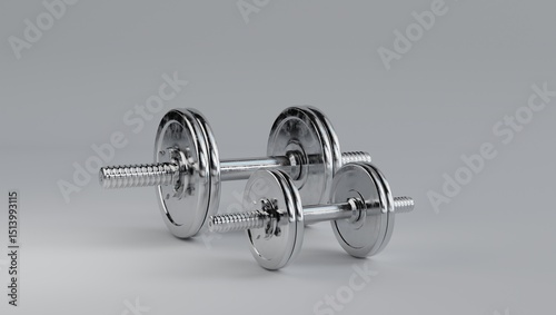 3D rendering, dumbbells on the floor in fitness concept, white background