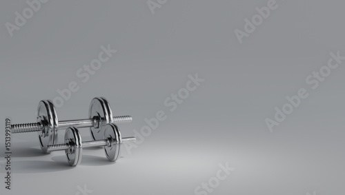 3D rendering, dumbbells on the floor in fitness concept, white background