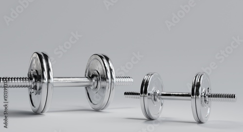3D rendering, dumbbells on the floor in fitness concept, white background