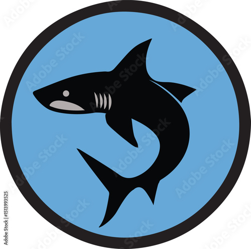 Shark icon, Shark round logo vector silhouette illustration