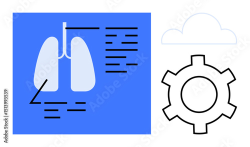 Diagram highlighting lungs with text annotations, accompanied by a gear and cloud symbol. Ideal for health, medical innovation, technology, AI, digital healthcare, data science, simple landing page