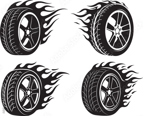 set of car wheels isolated on white