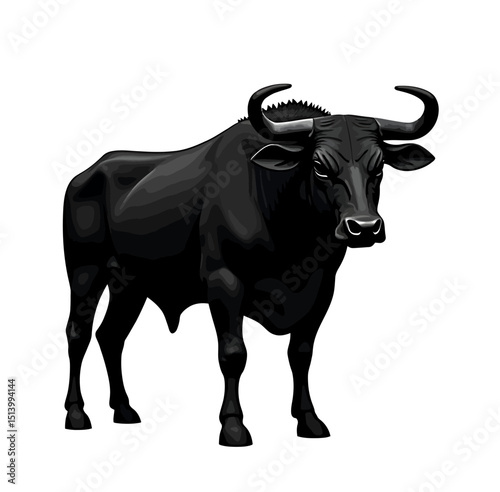 Majestic Black Bull Illustration - Powerful and Striking Animal Art