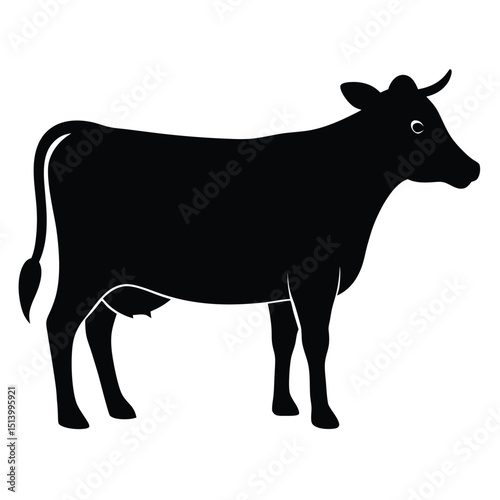 Silhouette of a Dairy Cow Standing in Profile on a White Background