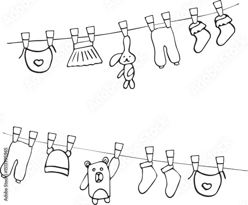 children's things hang on ropes