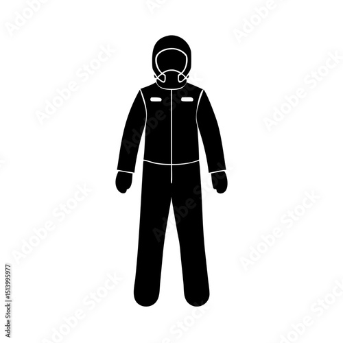 Find protective suit hazmat suit chemical suit full body suit with hood and gloves vector icon