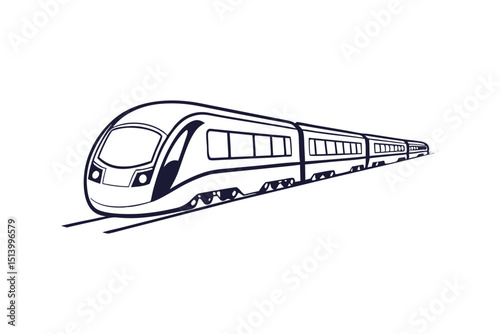 Train and Railroad Tracks Line Art Illustration