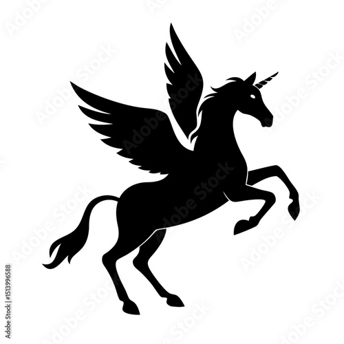 Black silhouette pegasus unicorn vector illustration mythical creature fantasy horse with wings art