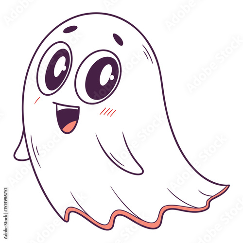 Cute White Background Ghost Icon Illustration