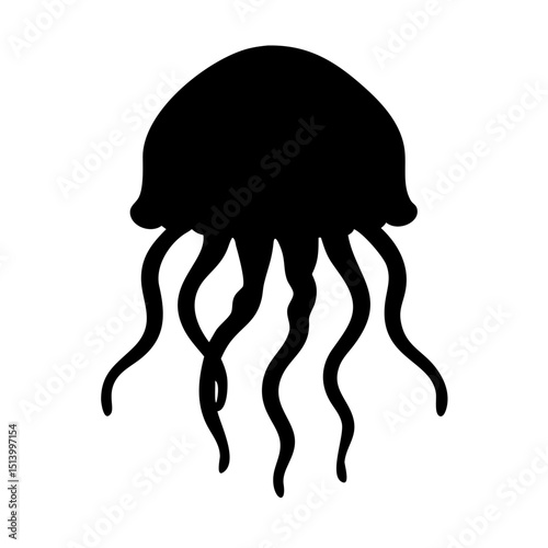 Jellyfish silhouette vector, sea life ocean animal illustration, marine biology graphic design art