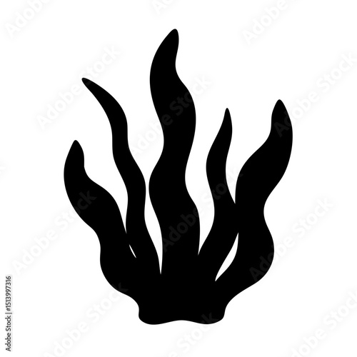 Seaweed kelp underwater ocean plant marine life aquatic flora black silhouette vector graphic art