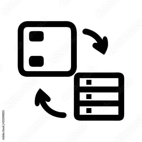 Data synchronization icon for cloud storage and database backup and restore operations process flow