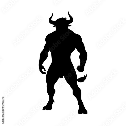 Minotaur silhouette vector art illustration of mythical creature with bull head and human body