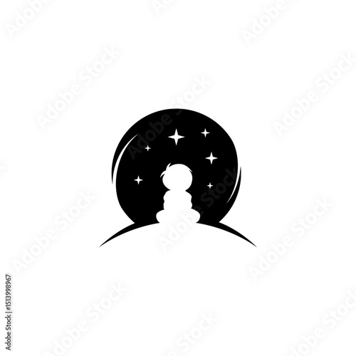 child logo sitting looking at the moon and stars in flat design style