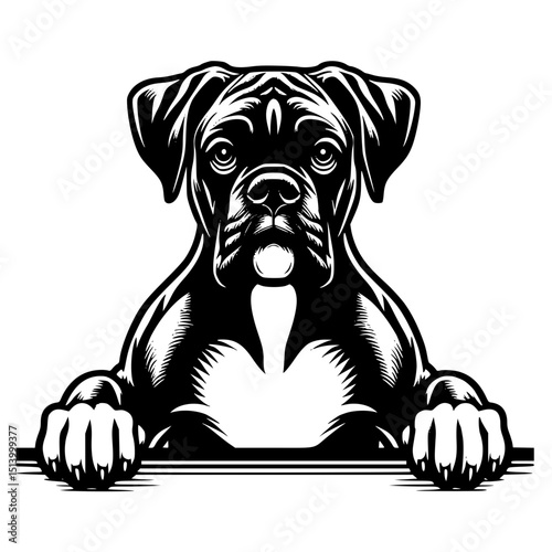 Boxer Peeking Dog Vector Illustration Isolated on White