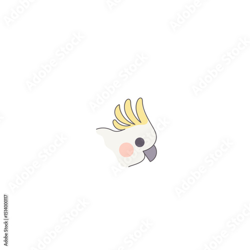 White Cackatoo Parrot Bird Cartoon Character. Funny Cute Doodle Bird Icon. Exotic Mascot Outline Design. Baby Kid Nursery Room Decoration. Positive Kawaii Adorable Cartoon Character Portrait
