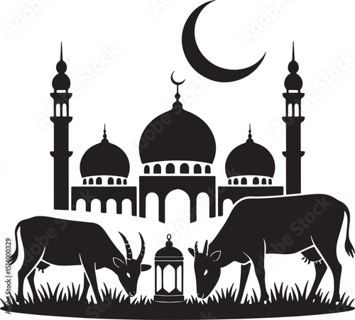 Happy Eid al Adha Mubarak Silhouette Vector 