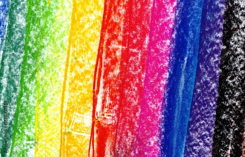 Abstract rainbow background. The drawing is made with oil pastels. Bright saturated colors.