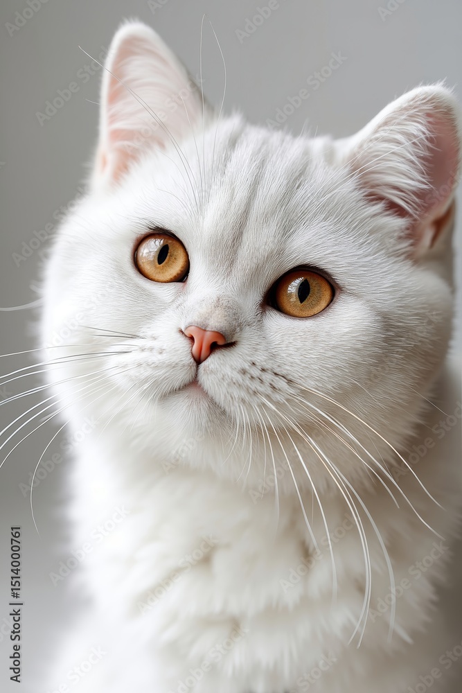 Fototapeta premium A white cat with yellow eyes looking at the camera