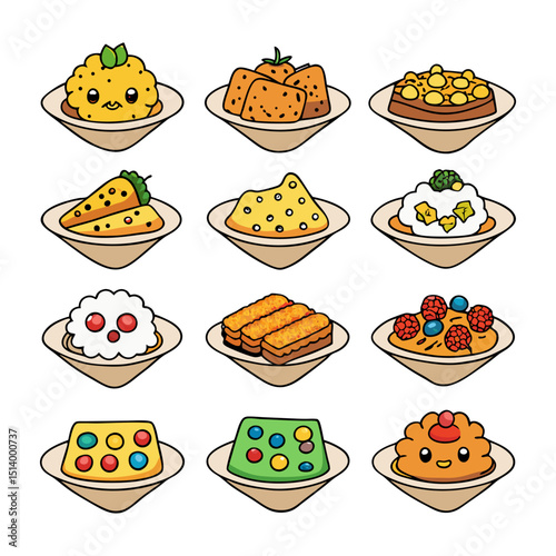 Assorted Cute Cartoon Food Dishes