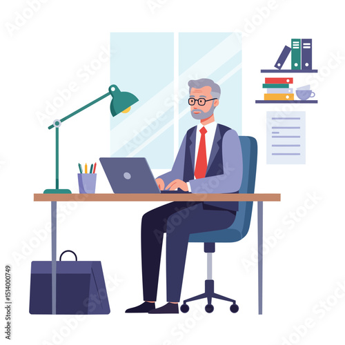 working at her desk at home. She has a lot of work. working with laptop at her work desk and testing ui and ux. Vector illustration of student studying at home.