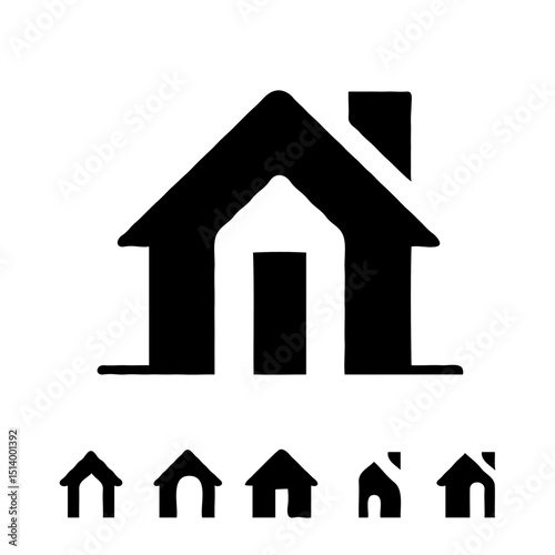  Black house icons set in minimalist flat style on white background

