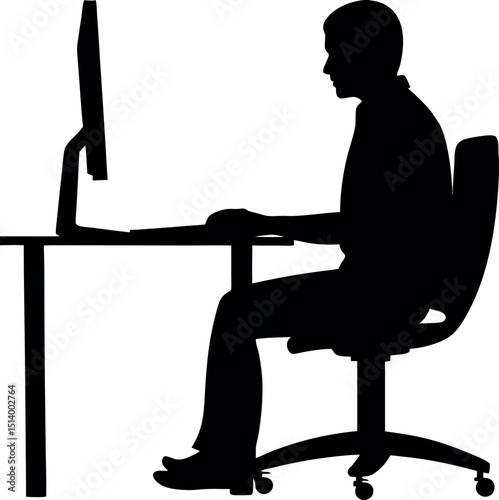 silhouette of man doing work on computer.  