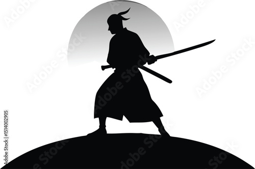 Samurai Warrior Silhouette Holding Katana on Hill