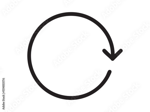 Black outline icon of circular arrow loop isolated on white background. Concept of refresh, reload, update, repeat process, synchronization, continuous cycle, interface symbol