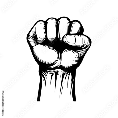 Fist Symbol of Strength: A powerful, monochrome image of a clenched fist. representing resistance, determination, and solidarity against a backdrop of bold, confident lines.
