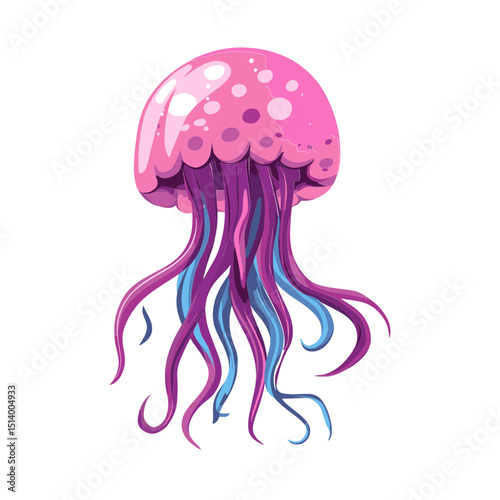 Vibrant Jellyfish Illustration: A stunning illustration of a lively, colorful jellyfish, showcasing its elegant form, delicate tentacles, and unique texture.