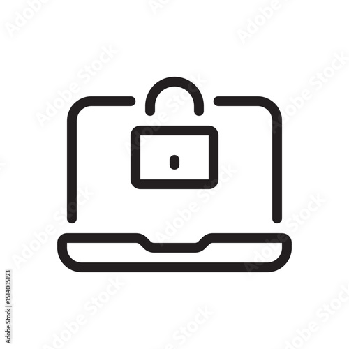 Laptop lock, computer secure data flat outline icon vector illustration. Isolated on white background. Editable stroke, pixel perfect 48x48