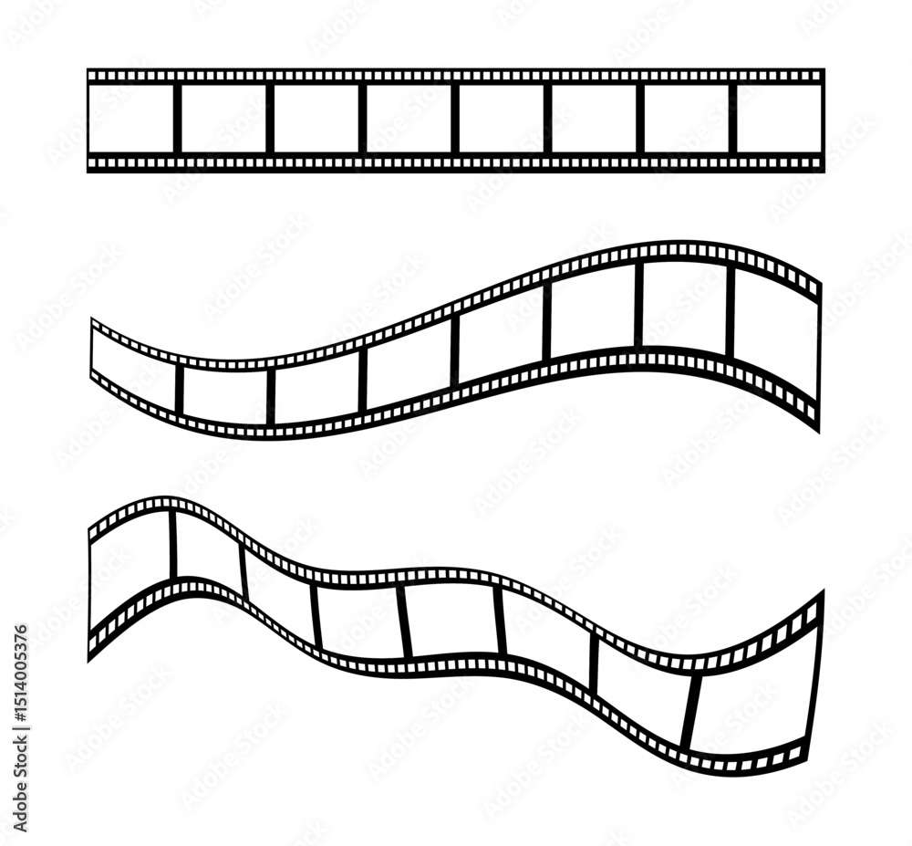 Fototapeta premium Vector film strip. Roll retro film. Film in retro style. Curved film strip. Retro photos, movies or movie frames. Video tape strip roll. Symbol of cinema. Vector illustrations EPS10