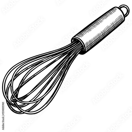 Classic kitchen whisk in hand-drawn style with detailed design  