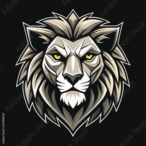 Lion head mascot logo with sharp geometric shapes and bold outlines