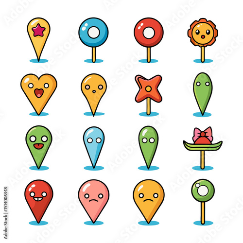 Cute Cartoon Map Pin Icons