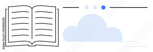 Open book symbolizing learning and knowledge alongside a cloud representing online resources and connectivity. Ideal for education, e-learning, cloud storage, reading apps, knowledge sharing