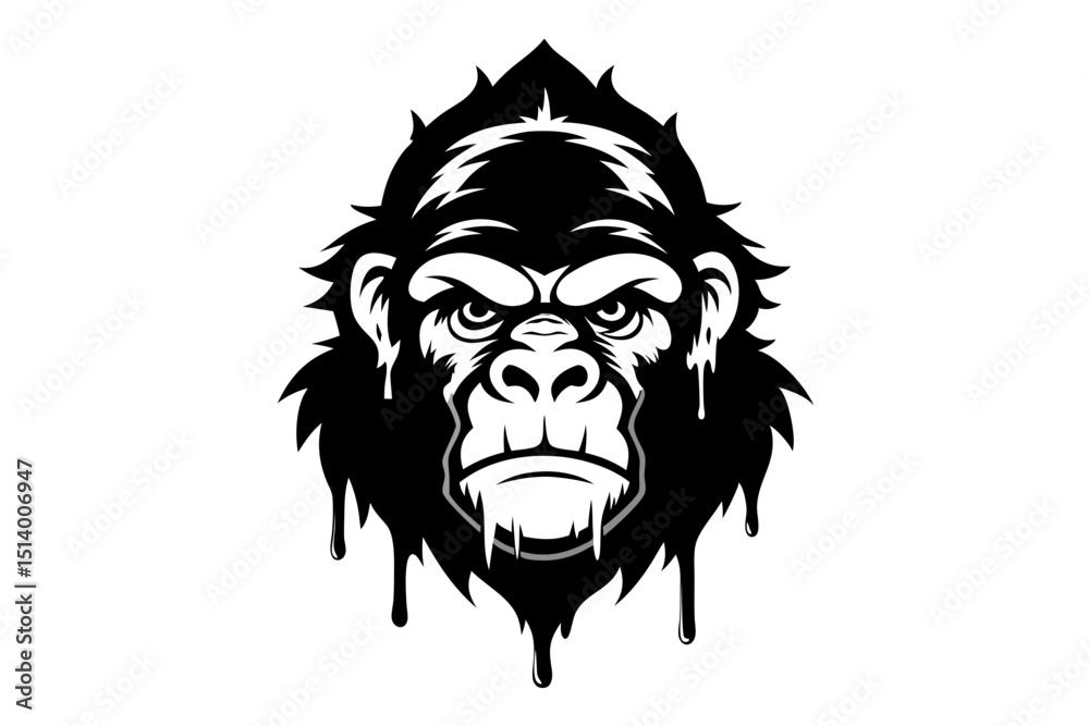 Fototapeta premium Bold Gorilla Head Tattoo Vector with Artistic Strokes
