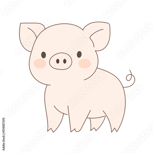 Cute Cartoon Pig Character Icon. Positive Kawaii Outline Piggy Farm Animal. Piglet Small Mascot Funny Positive Childish baby Shower or Birthday Party Decoration Illustration.