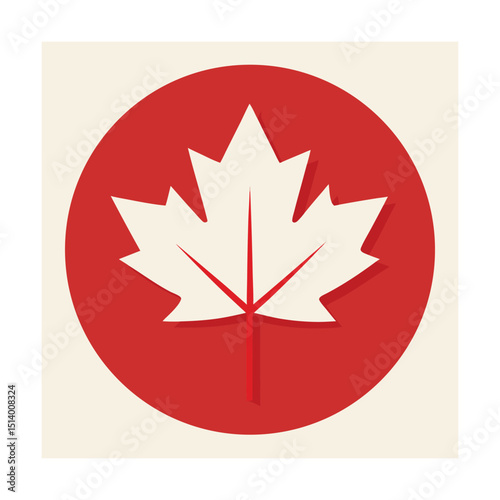 Simple red circle canadian maple leaf icon