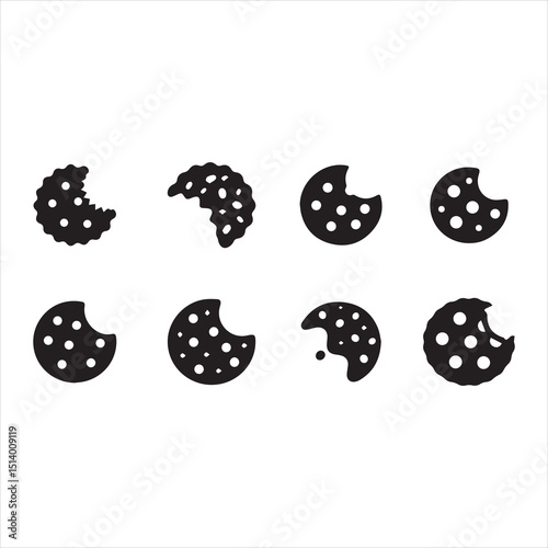 bite cookie silhouette icon set vector
