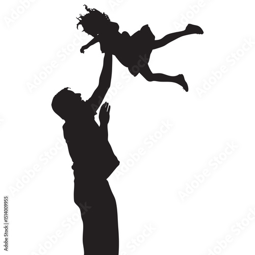 Silhouette of Man Lifting Young Girl in Air, father and daughter concept