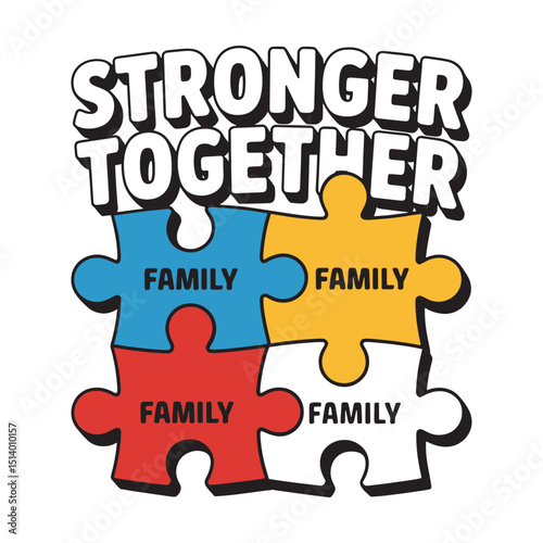 Stronger Together Family Puzzle Pieces T Shirt Design