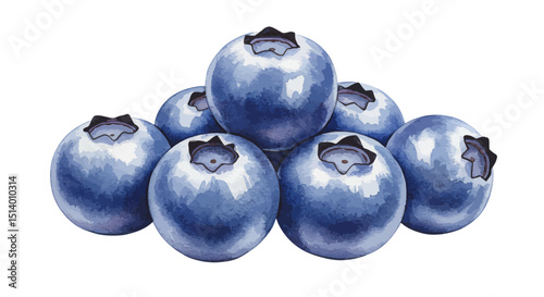 Watercolor Illustration Of A Small Pile Of Ripe Blueberries Showcasing The Texture And Depth Of The Fruit With A Soft And Artistic Aesthetic